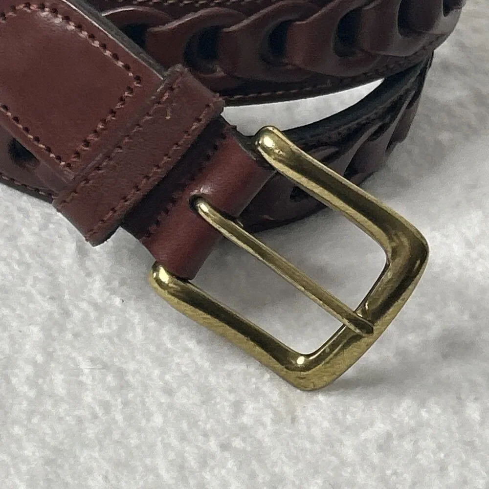 Leather Braided Belt Men’s 44 Brown And Black Brass Buckle Vintage Argentina
